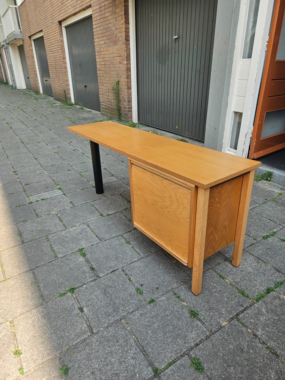 Mid-Century Vintage Bureau met Houten Roldeur, Ophalen of Verzenden, Zo goed als nieuw
