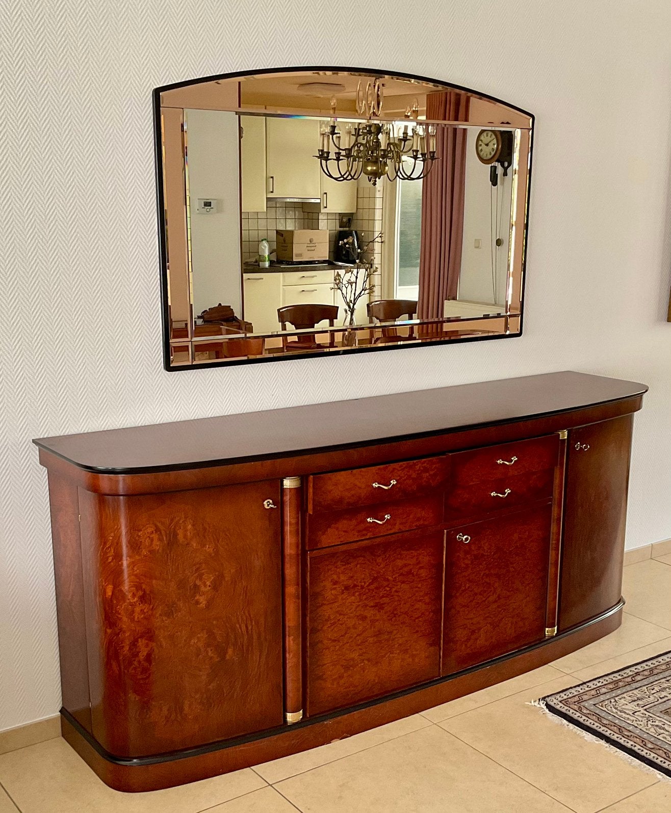 Wortelnoten dressoir met spiegel, Ophalen, Overige materialen, Zo goed als nieuw, 200 cm of meer