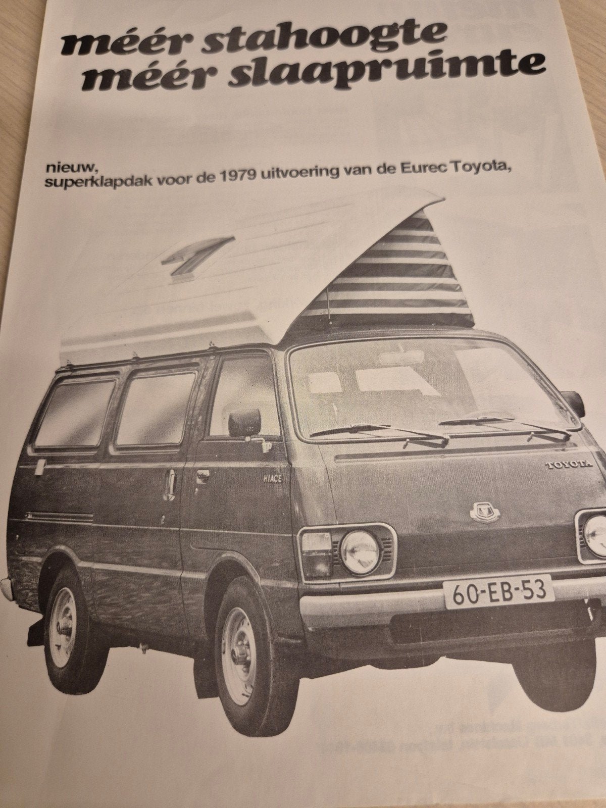 1979 Eurec Camper Toyota Hi Ace Terberg Nederlandse brochure, Ophalen of Verzenden, Zo goed als nieuw, Toyota