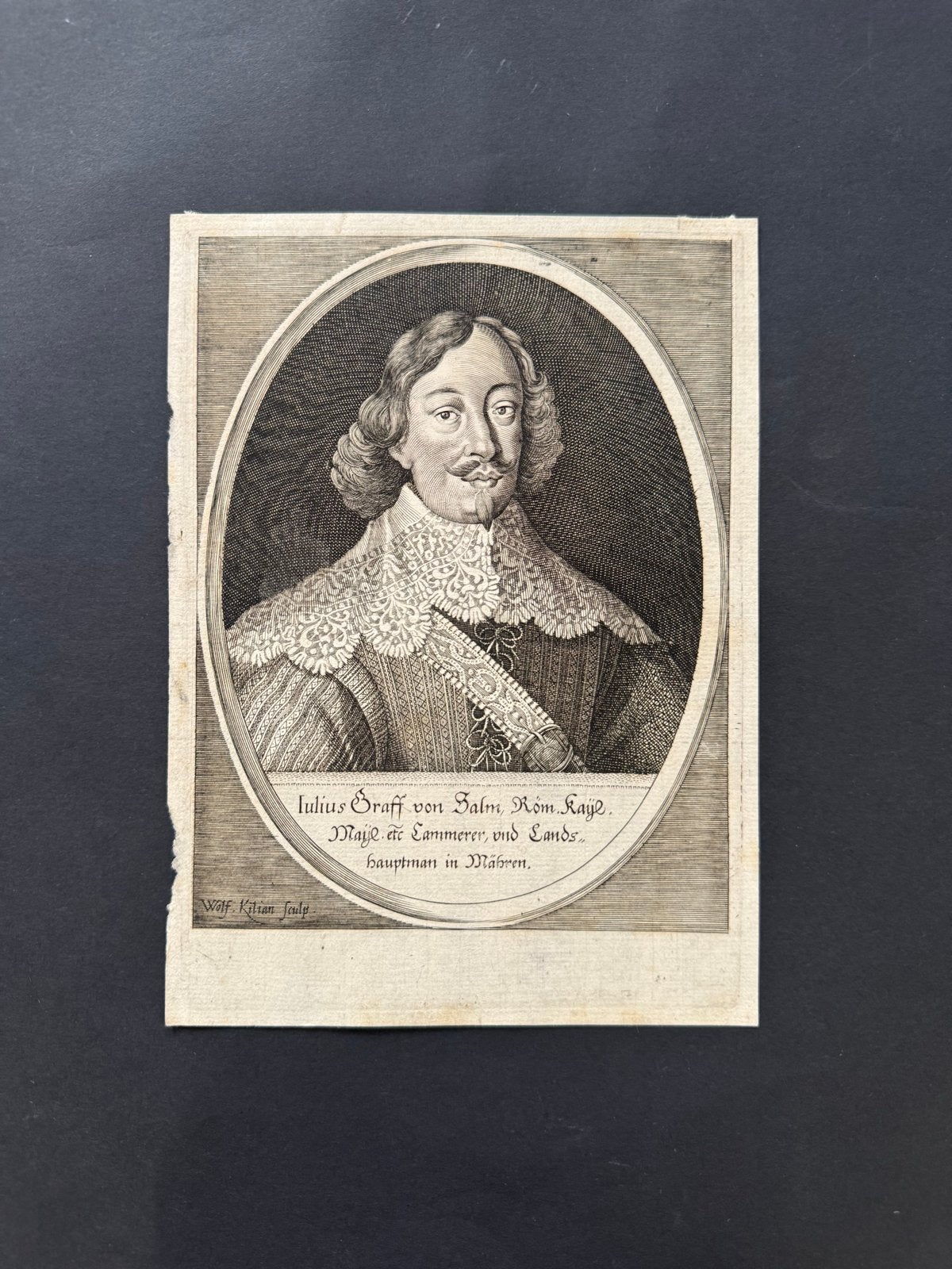 Antieke Gravure: Portret Julius Graf von Salm (17e Eeuw), Antiek en Kunst, Portret, Gravure, Origineel, 1600 - 1699