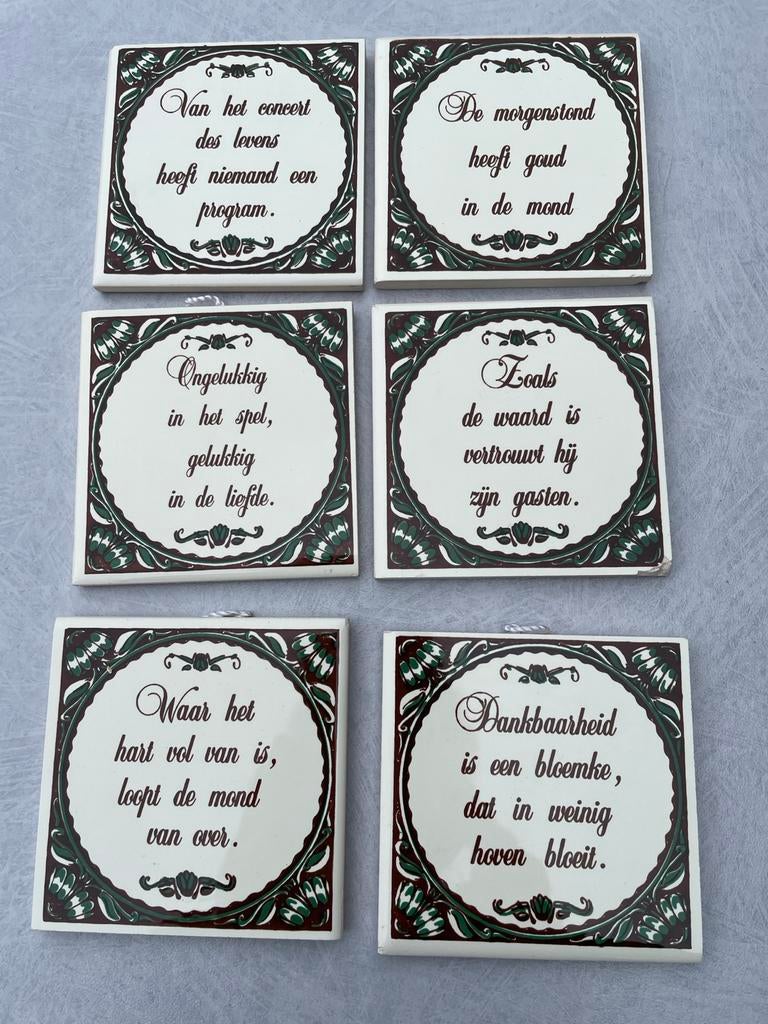 Set van 6 vintage tegeltjes met spreuken, Antiek en Kunst, Antiek | Wandborden en Tegels, Ophalen
