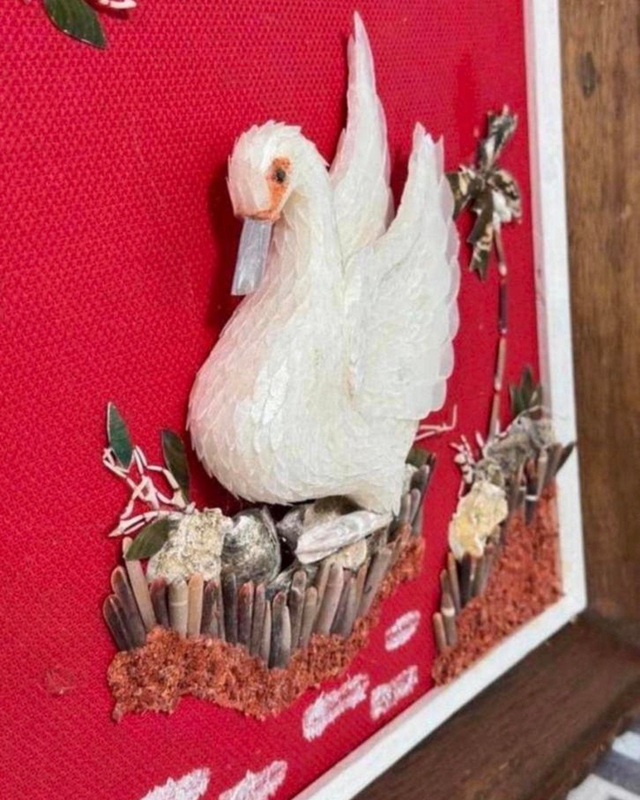 Mooi 3D vintage Zwaan kunstwerk art kunst in houten lijst, Ophalen of Verzenden