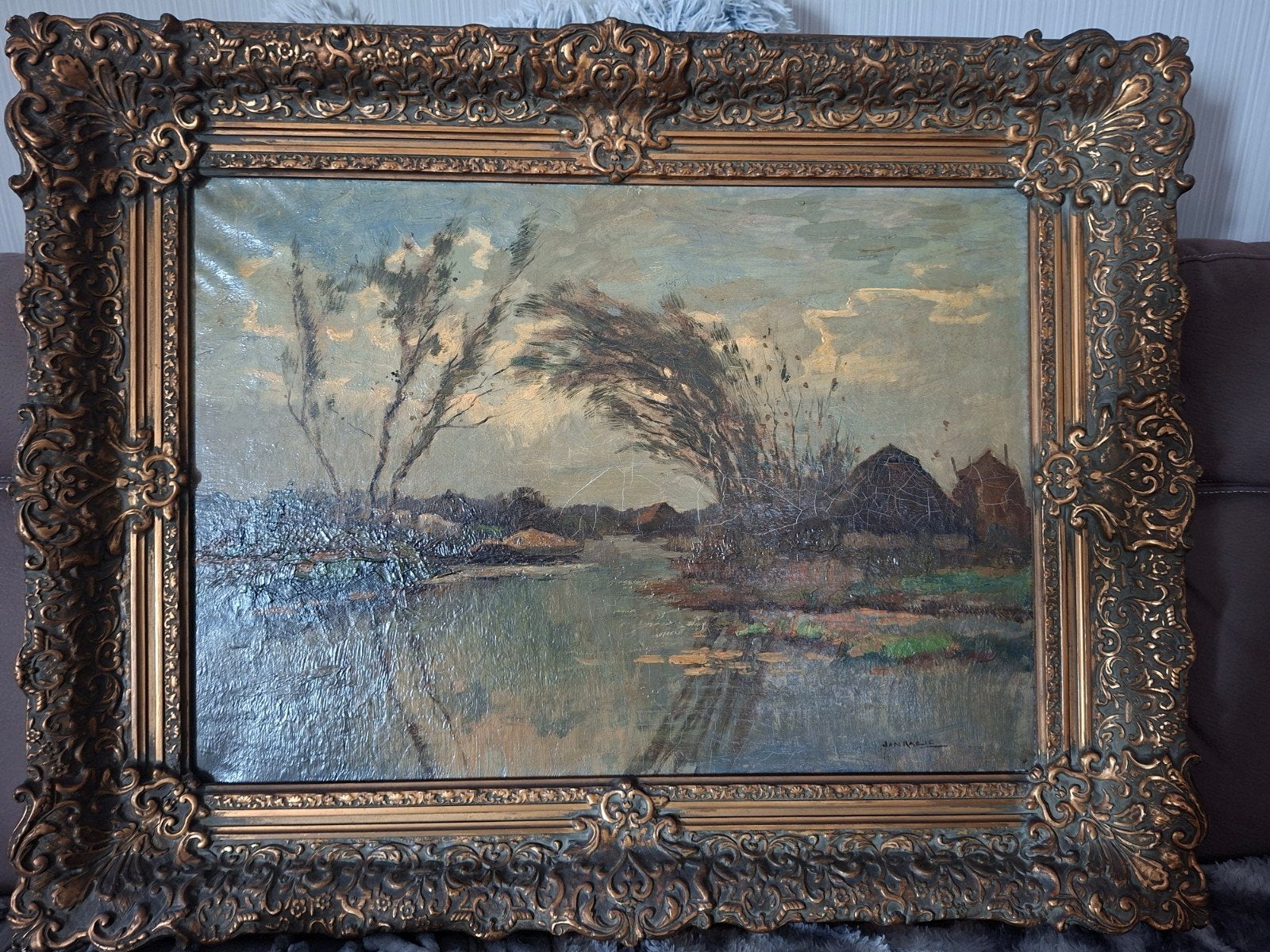 Olieverfschilderij Jan Marie - Hollands Landschap, Ophalen, Doek, Realistisch, Landschap