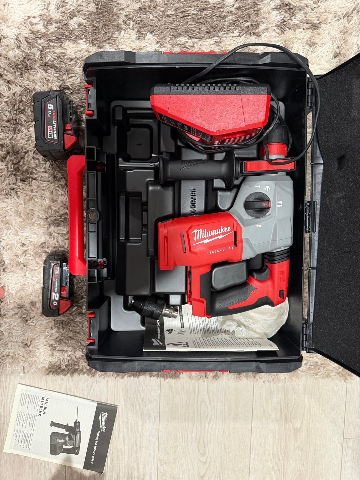 Milwaukee M18 BLHX Boorhamer met Accu's en Lader, Ophalen, 600 watt of meer, Boor- en/of Breekhamer, Zo goed als nieuw