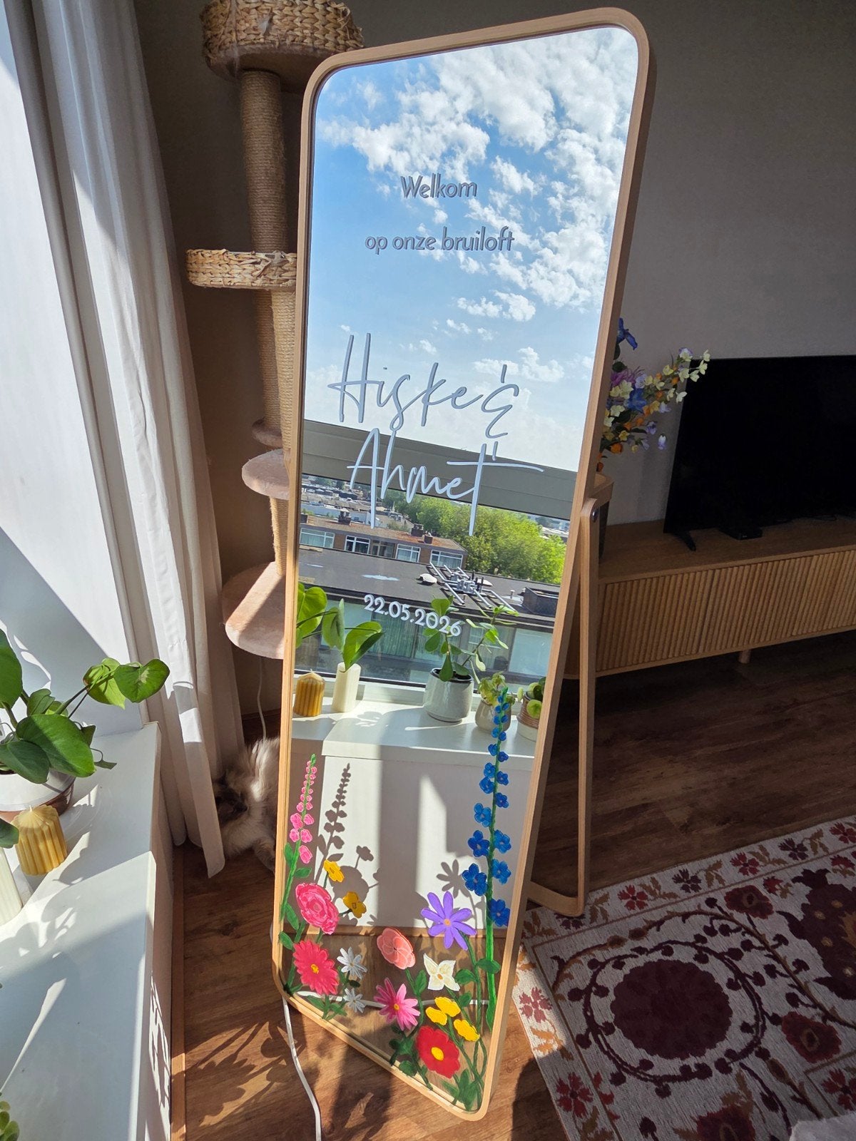 IKEA IKORNNES spiegel met bloemen en personalisatie, Ophalen, Rechthoekig