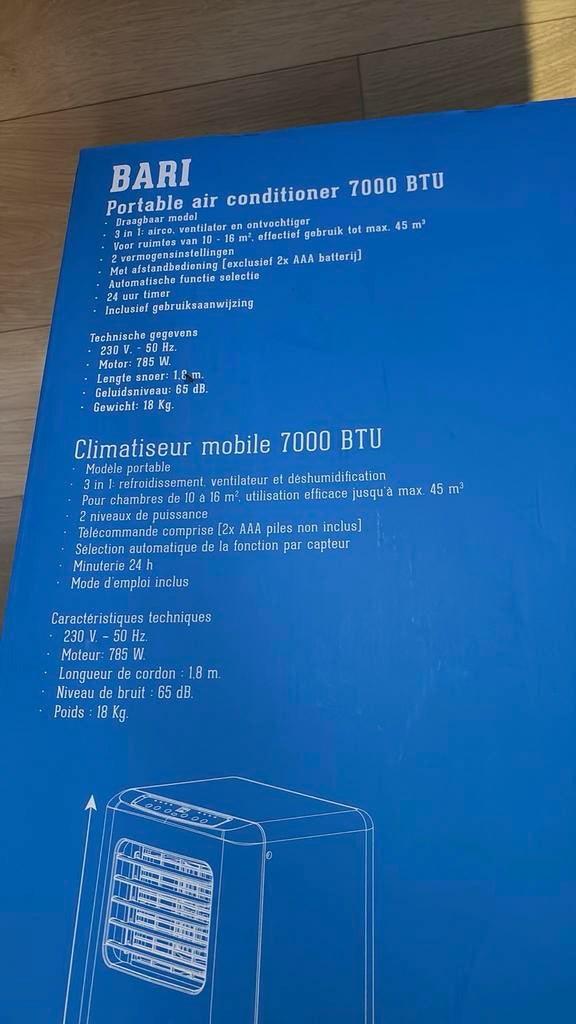 Bari Mobiele Airco, Witgoed en Apparatuur, Minder dan 60 m³, 2 snelheden, Nieuw, Ophalen of Verzenden