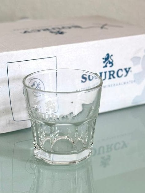 6 stuks - Sourcy waterglazen met logo (beschikbaar meer), Ophalen of Verzenden, Zo goed als nieuw, Overige merken, Glas