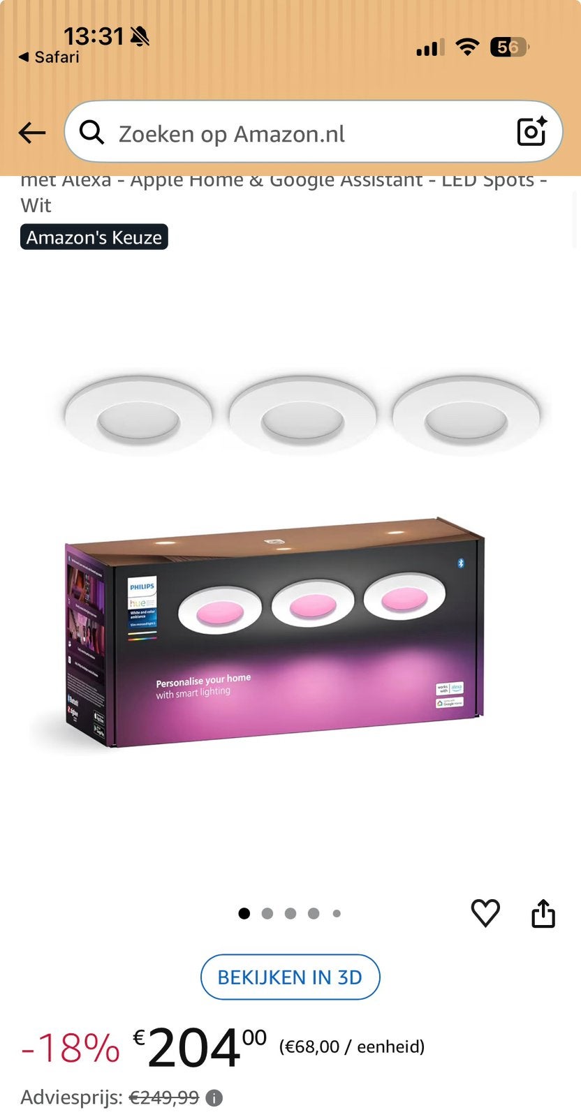 ✅ NEW 1x WIT Philips Hue White & Color Inbouwspots dun 90 mm, Ophalen, Nieuw