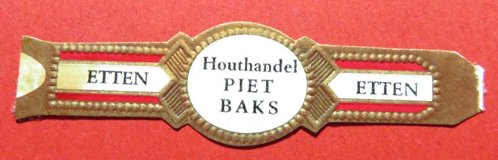 Sigarenbandje Reclamebandje Houthandel Piet Baks Etten, Verzamelen, Verzenden, Gebruikt, Sigarenbandjes