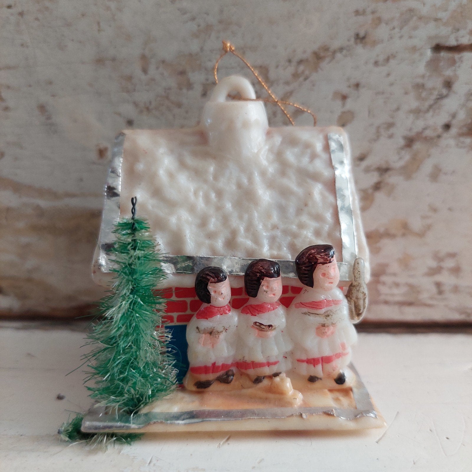 oude kerst/vintage kerstornament jaren 50/60 plastic huisje, Ophalen of Verzenden