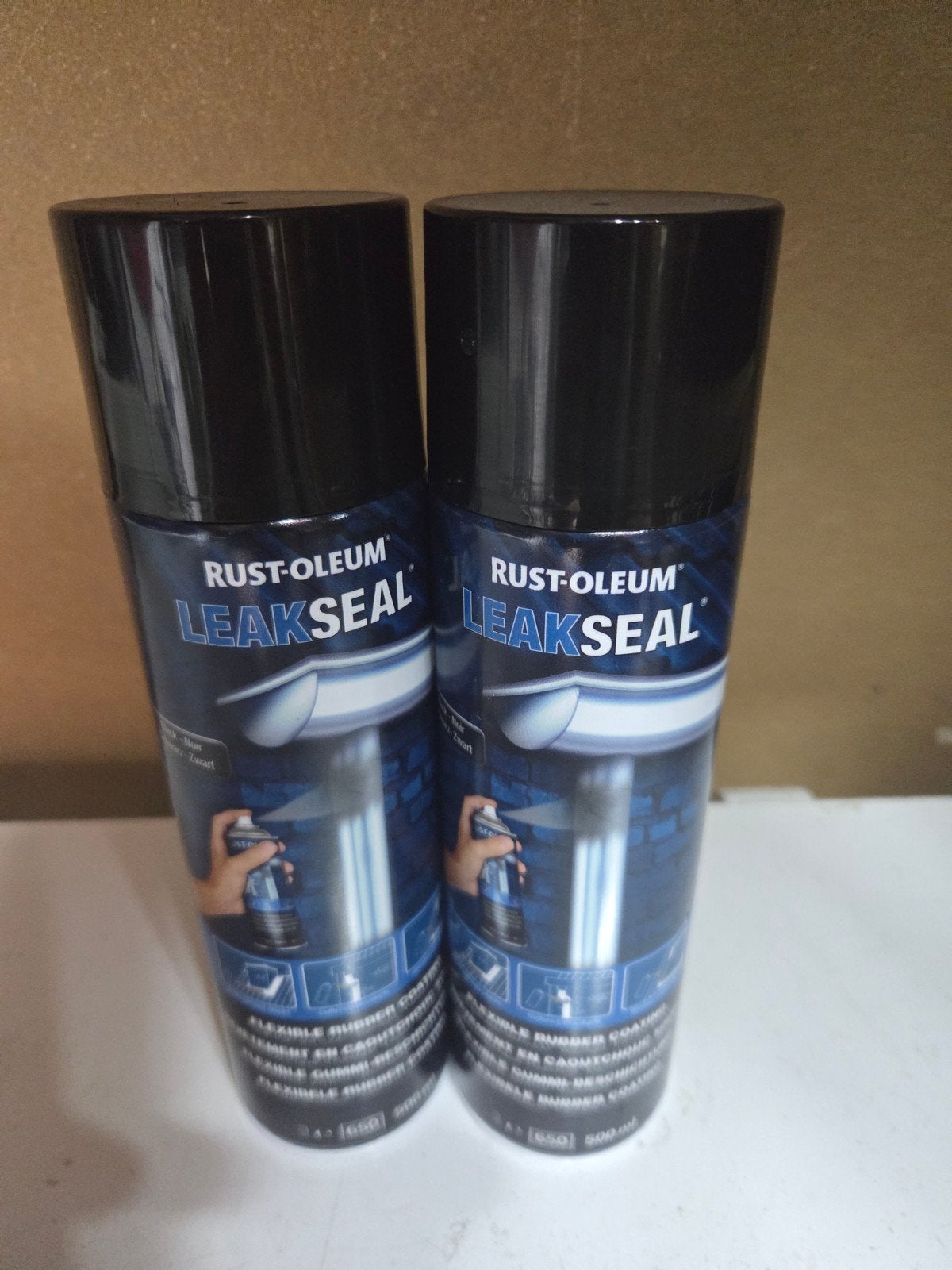 2x Rust-Oleum LeakSeal Flexibele Rubber Coating Spuitbus, Zwart, Nieuw, Ophalen of Verzenden, Lak