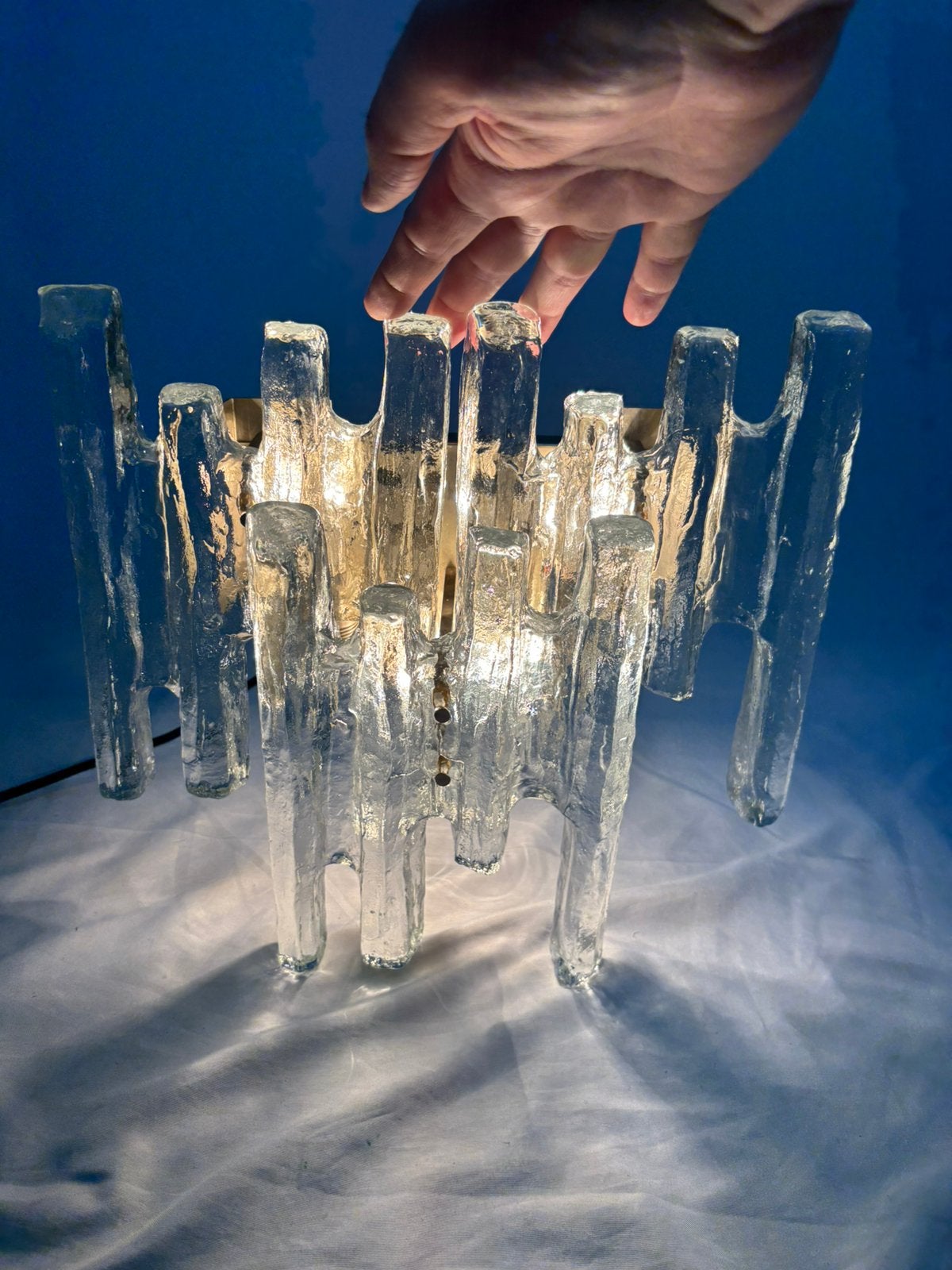Vintage J.T. Kalmar wandlamp ice glass ijsglas jaren '60/'70, Ophalen of Verzenden, Gebruikt, Glas