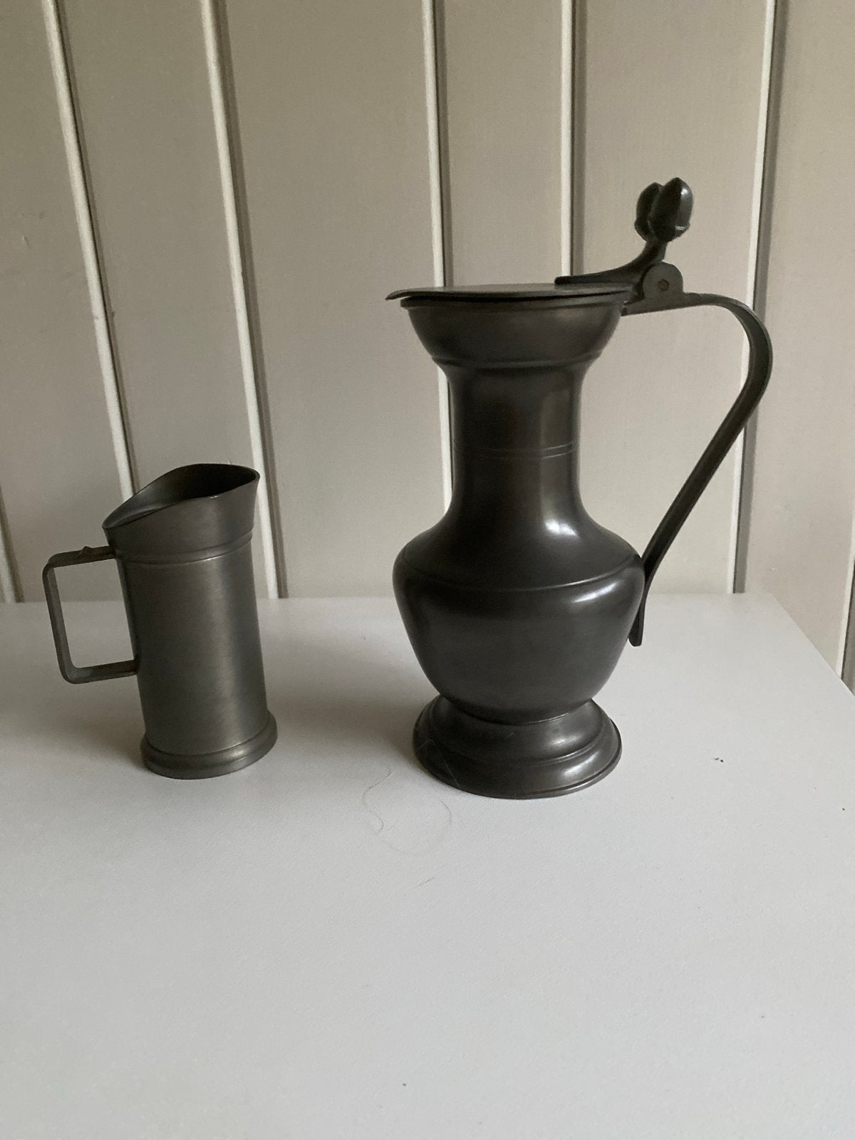 Antieke tinnen kan en beker - 80% tin, Ophalen of Verzenden