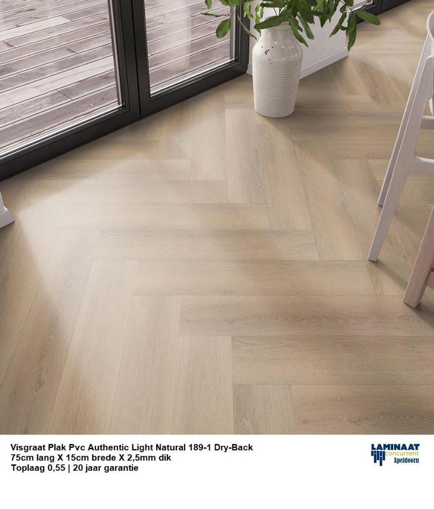 Visgraat Plak Pvc Light Natural 189-1 Toplaag 0,55 €23,95m2, Crème, Visgraat Plak Pvc vloer Dry-back, 75 m² of meer, Nieuw