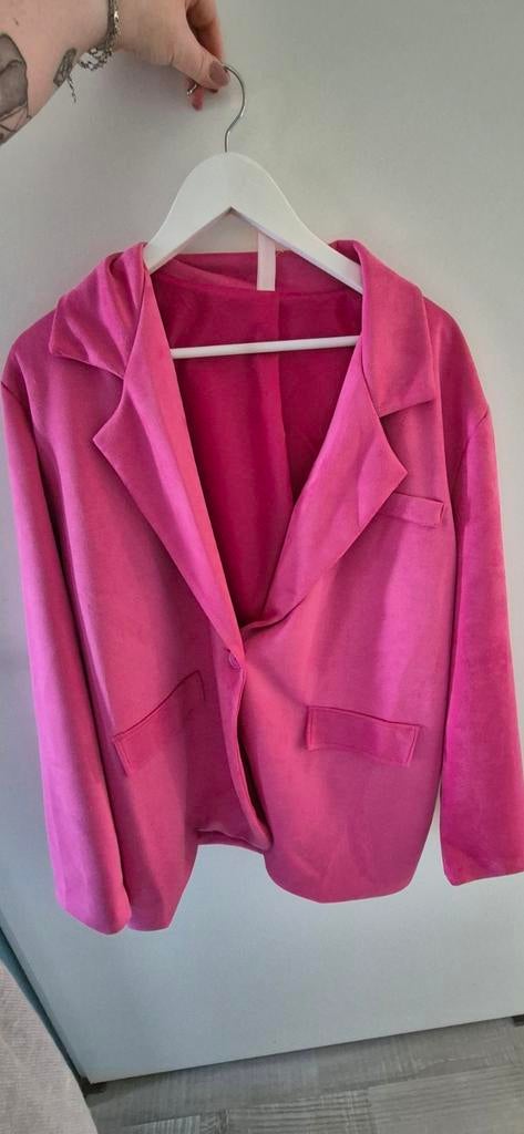 Roze suède blazer tot maat 52 veel stretch, Ophalen of Verzenden, Zo goed als nieuw, Maat 46/48 (XL) of groter, Roze