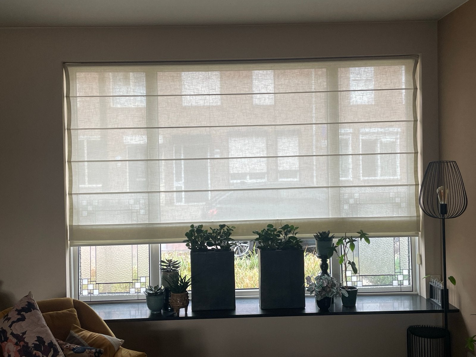 Lichtdoorlatend Vouwgordijn - Crème/Beige, Huis en Inrichting, Ophalen, Gebruikt, Lichtdoorlatend, Vouwgordijn