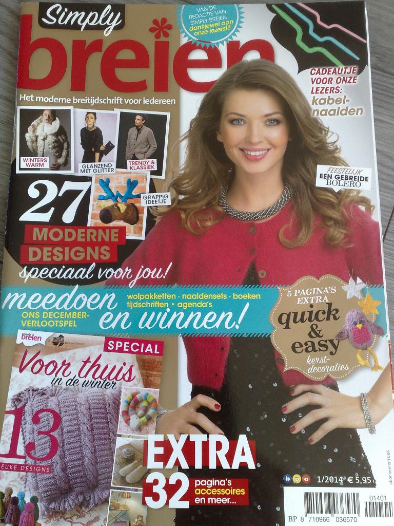 Simply Breien nr. 1 december 2013 / januari 2014, Verzenden, Zo goed als nieuw, Breien, Patroon of Boek