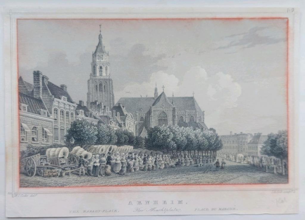 110 / Markt van Arnhem    Gravure uit 1860 van Terwen, Ophalen of Verzenden