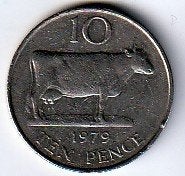 10  pence  1979  Guernsey. km. 30, Ophalen of Verzenden, Overige landen, Losse munt
