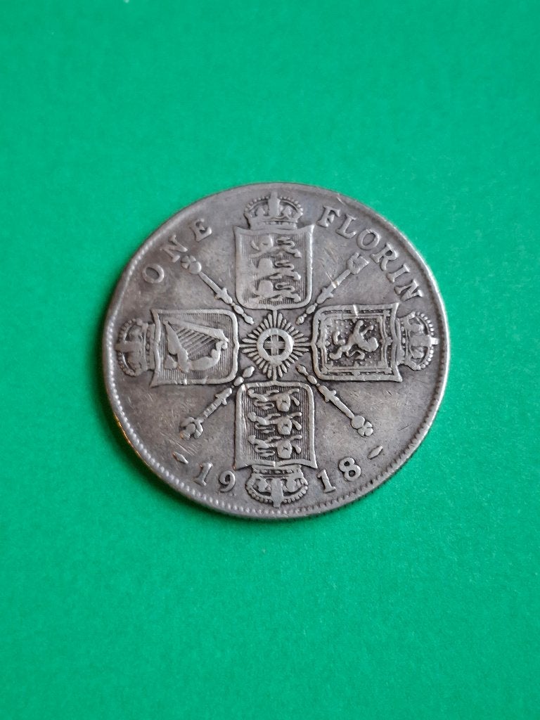 1918 Engeland florin in zilver George V, Verzenden, Overige landen, Losse munt, Zilver