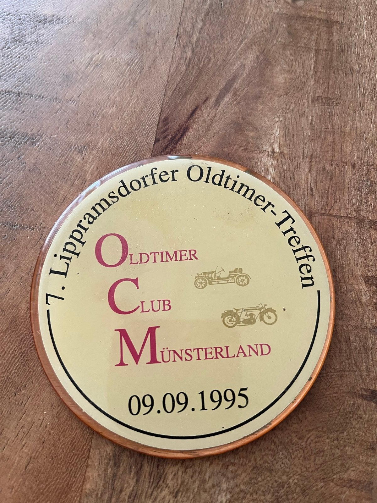 Grill Plakette Oldtimer Treffen 1995 Emaille, Ophalen of Verzenden, Gebruikt, Reclamebord