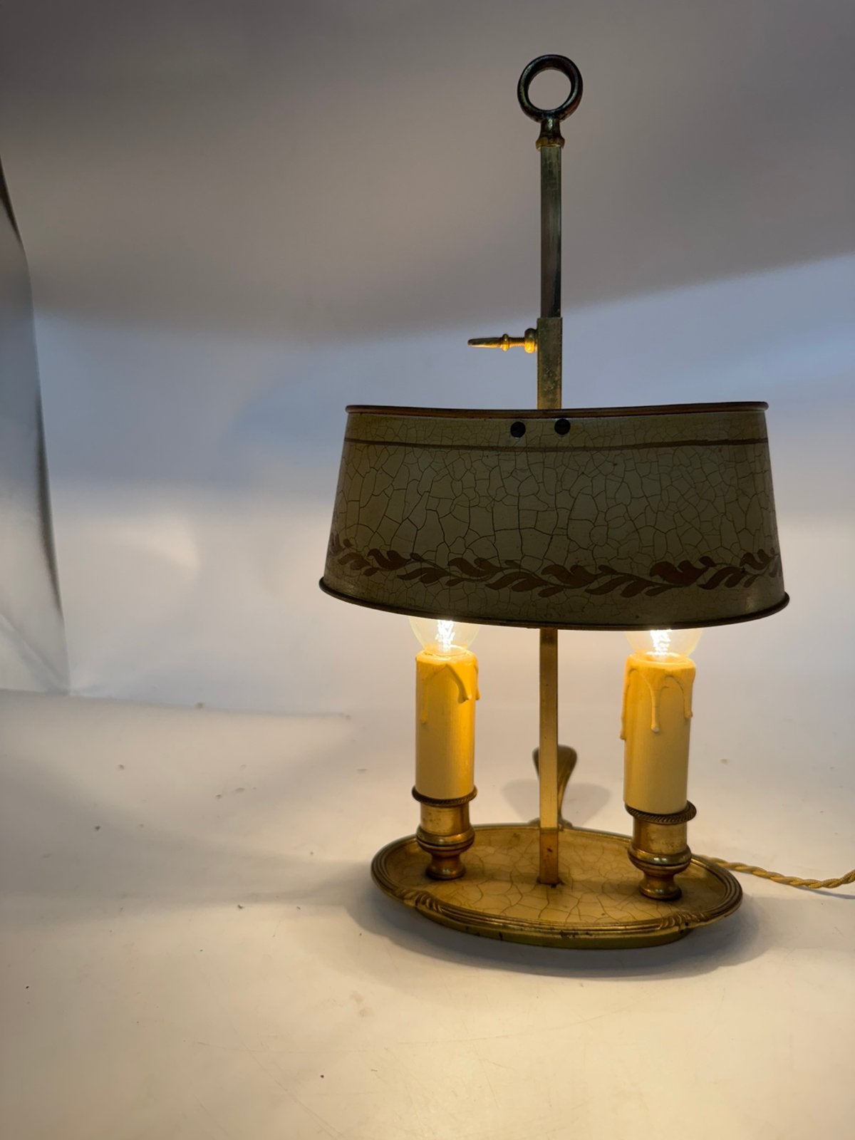 Antieke Franse Bouillotte Lamp – Craquelé Tôle Kap, Ophalen of Verzenden