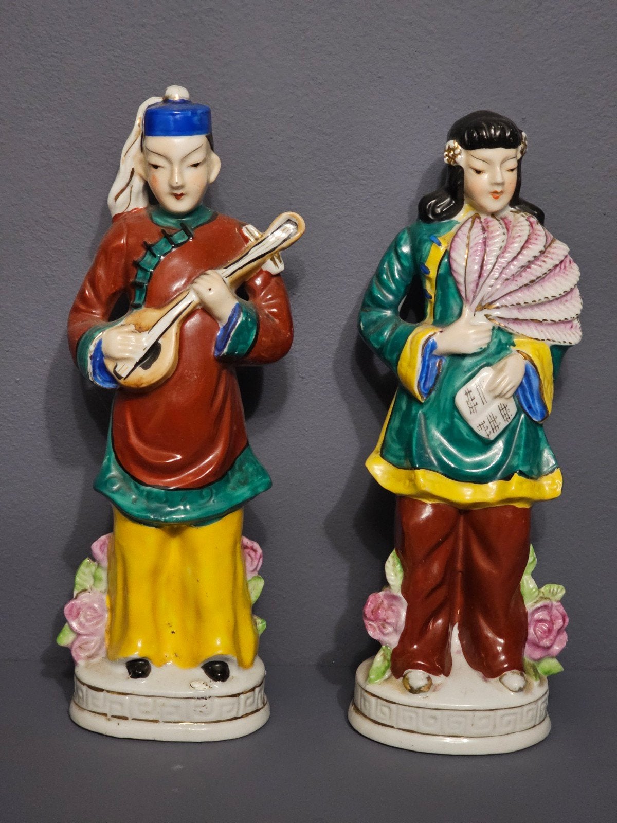 Vintage Japanse Beeldjes - Man en Vrouw - 25 cm hoog, Ophalen of Verzenden, Gebruikt, Mens