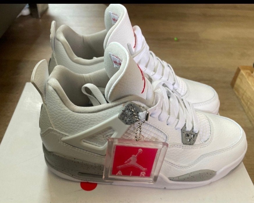 Nike Air Jordan 4 Retro (GS) - Wit/Tech Grey, Ophalen of Verzenden, Zo goed als nieuw, Wit, Sneakers of Gympen