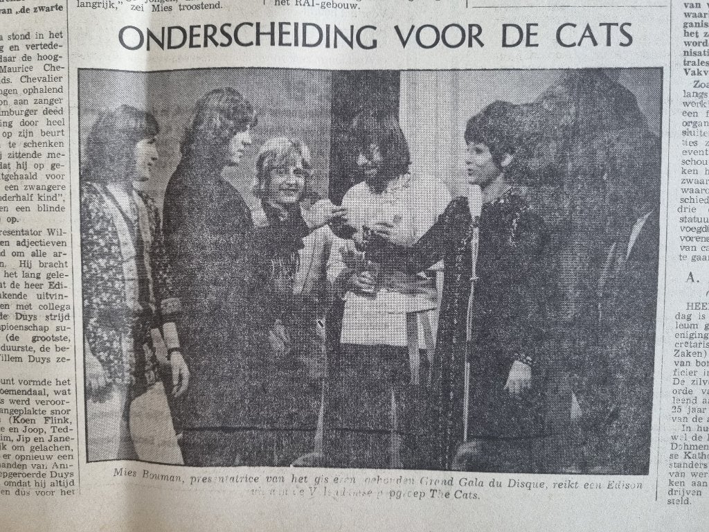 POPMUZIEK Edison voor The Cats (1970, Ophalen of Verzenden, 1960 tot 1980, Knipsel(s)