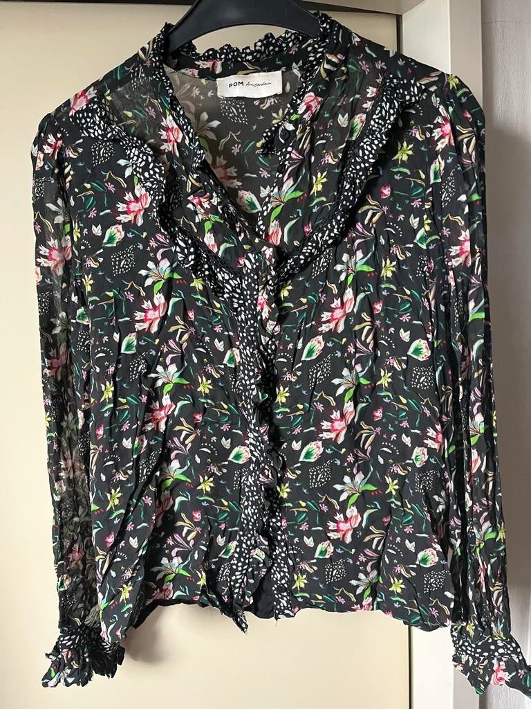Gekleurde blouse (38) pom amsterdam, Ophalen of Verzenden, Zo goed als nieuw, Maat 38/40 (M), Zwart