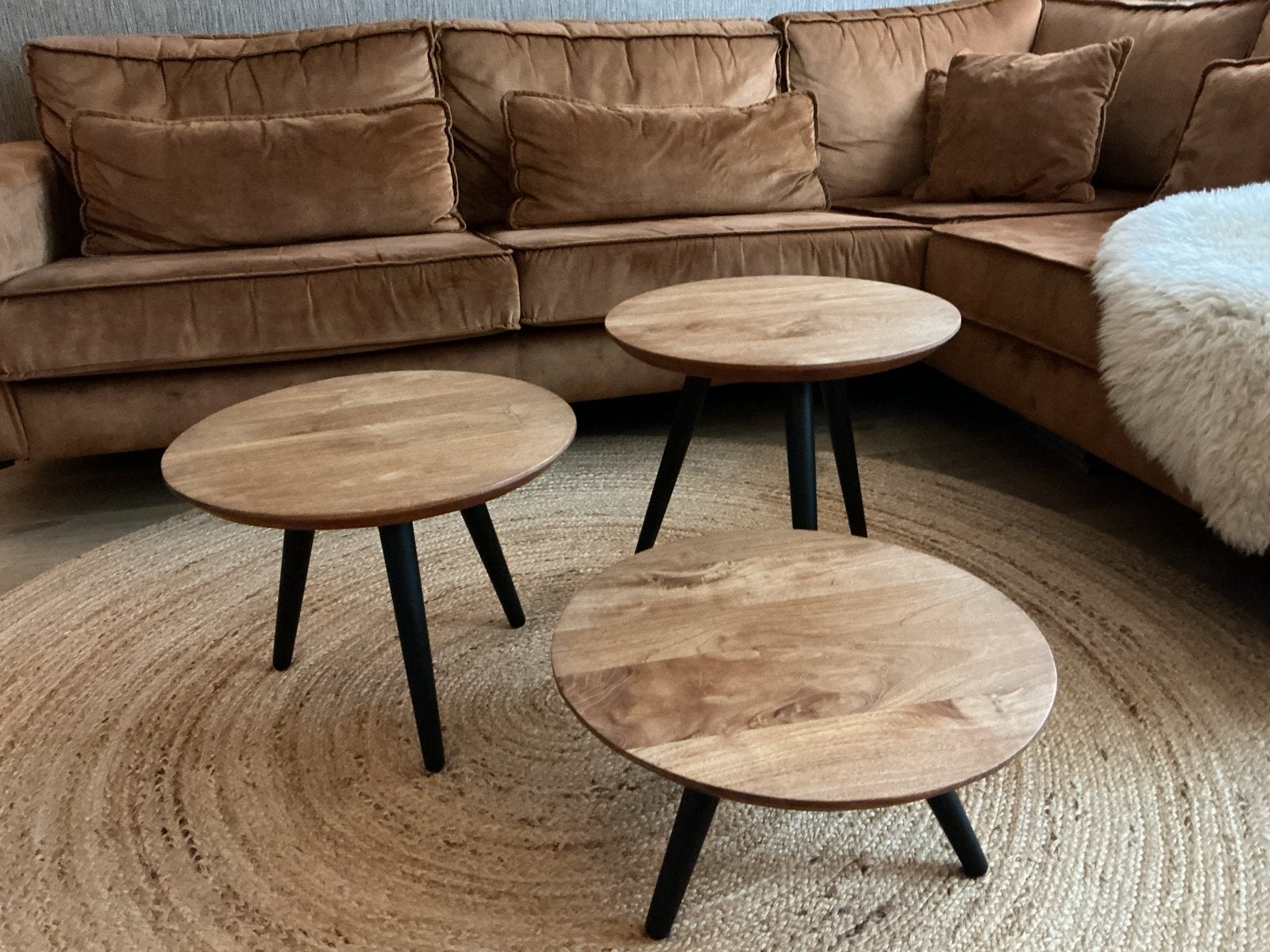 Set van 3 houten salontafels - Rond, Ophalen, Minder dan 45 cm, Minder dan 55 cm, Rond