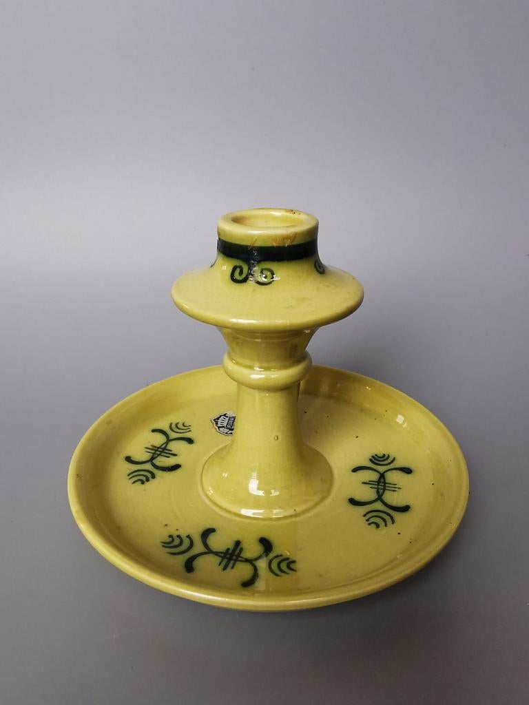 Flora plateel Gouda kandelaar met origineel etiket, Verzenden