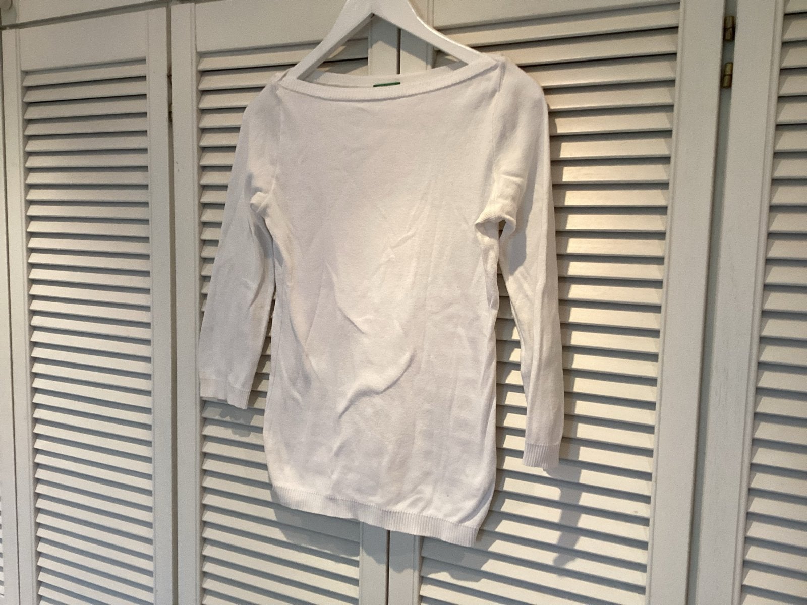 Witte Benetton trui met boothals - Maat S, Ophalen of Verzenden, Zo goed als nieuw, Maat 36 (S), Wit