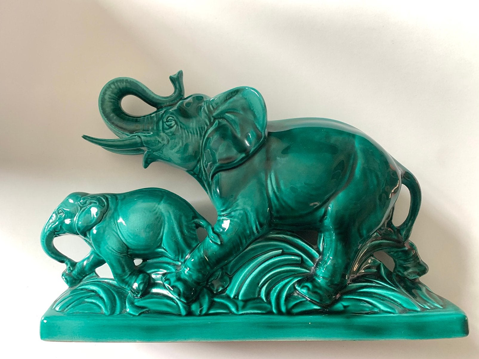 Art Deco sculptuur Lemanceau olifant groen blauw, Verzenden