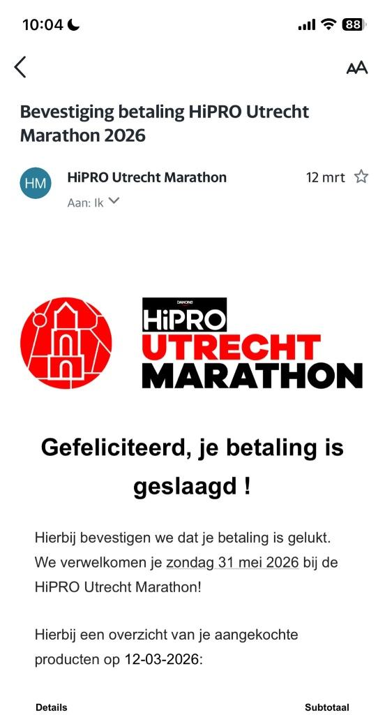 Startbewijs hele Marathon Utrecht, Tickets en Kaartjes, Evenementen en Festivals, Eén persoon