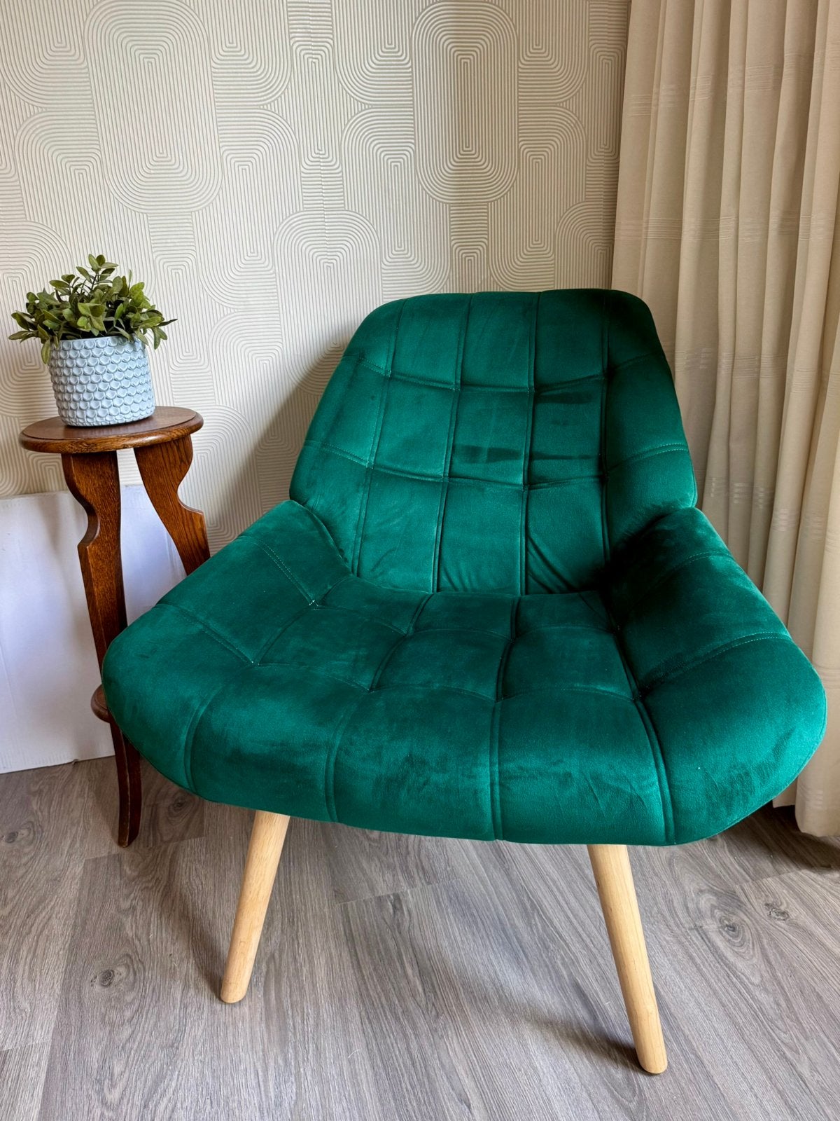 Fauteuil, velvet, donkergroen ZGAN, Huis en Inrichting, Ophalen, Zo goed als nieuw, 75 tot 100 cm, 50 tot 75 cm