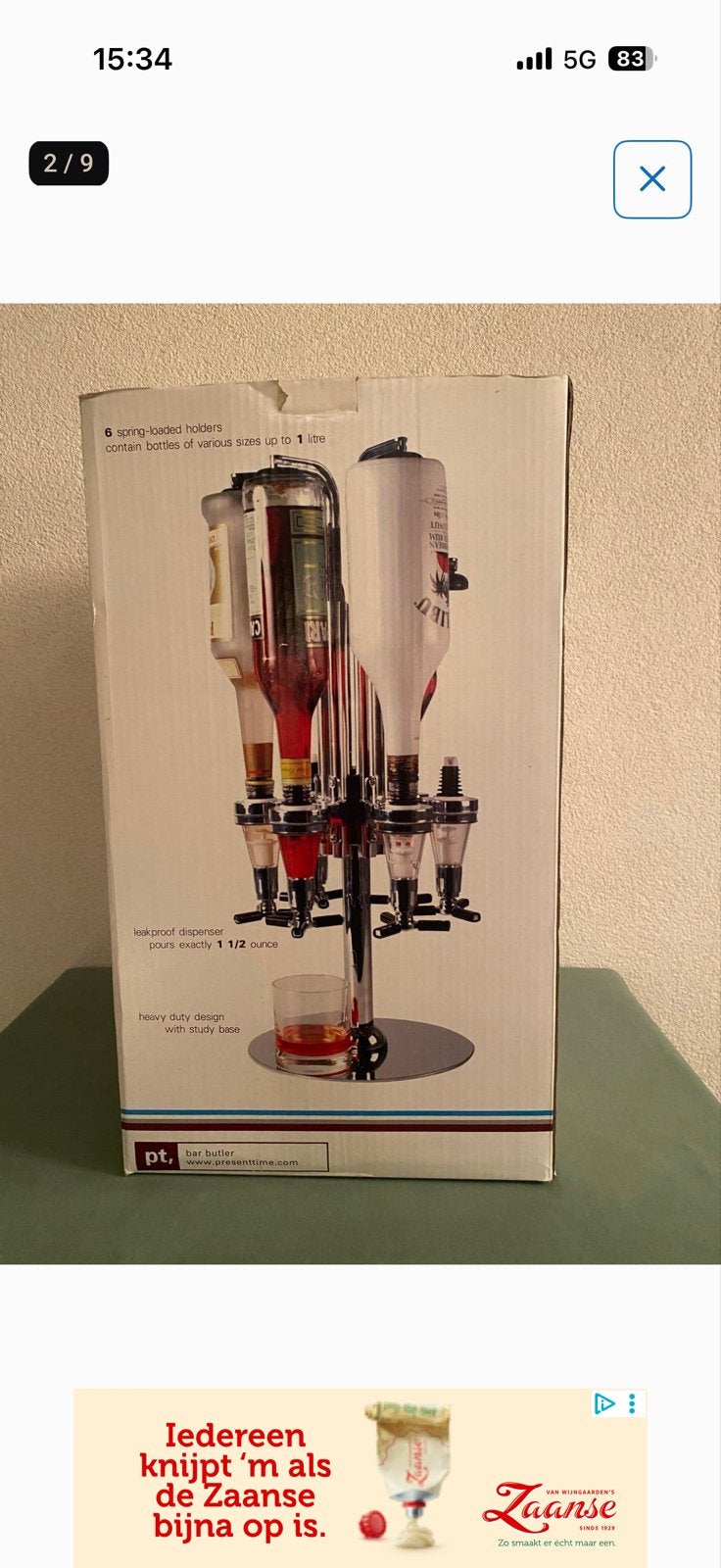 Bar Butler drankdispenser met 6 flessenhouders NIEUW, Overige typen, Ophalen of Verzenden, Metaal, Overige merken