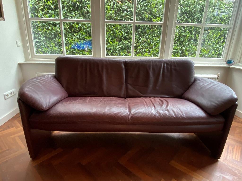 Leolux Bora Bora bank + fauteuil | bordeauxbruin leer, Ophalen, Gebruikt, 75 tot 100 cm, Leer