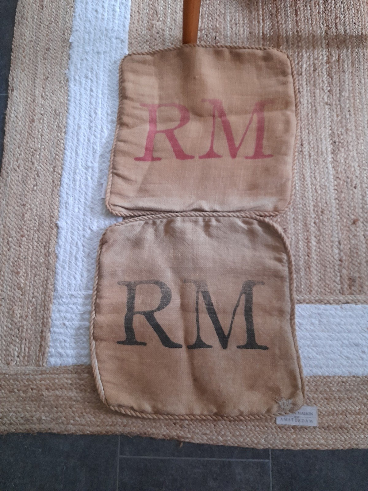Vintage RM jute  sierkussenhoes 2 stuks, Gebruikt, Bruin, Riviera Maison, Vierkant