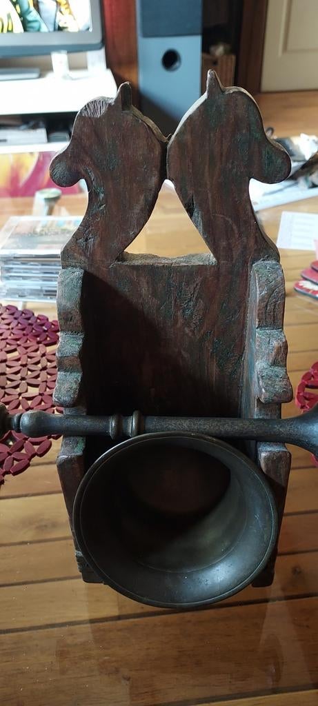 Antieke vijzel met houten houder en stamper, Ophalen of Verzenden