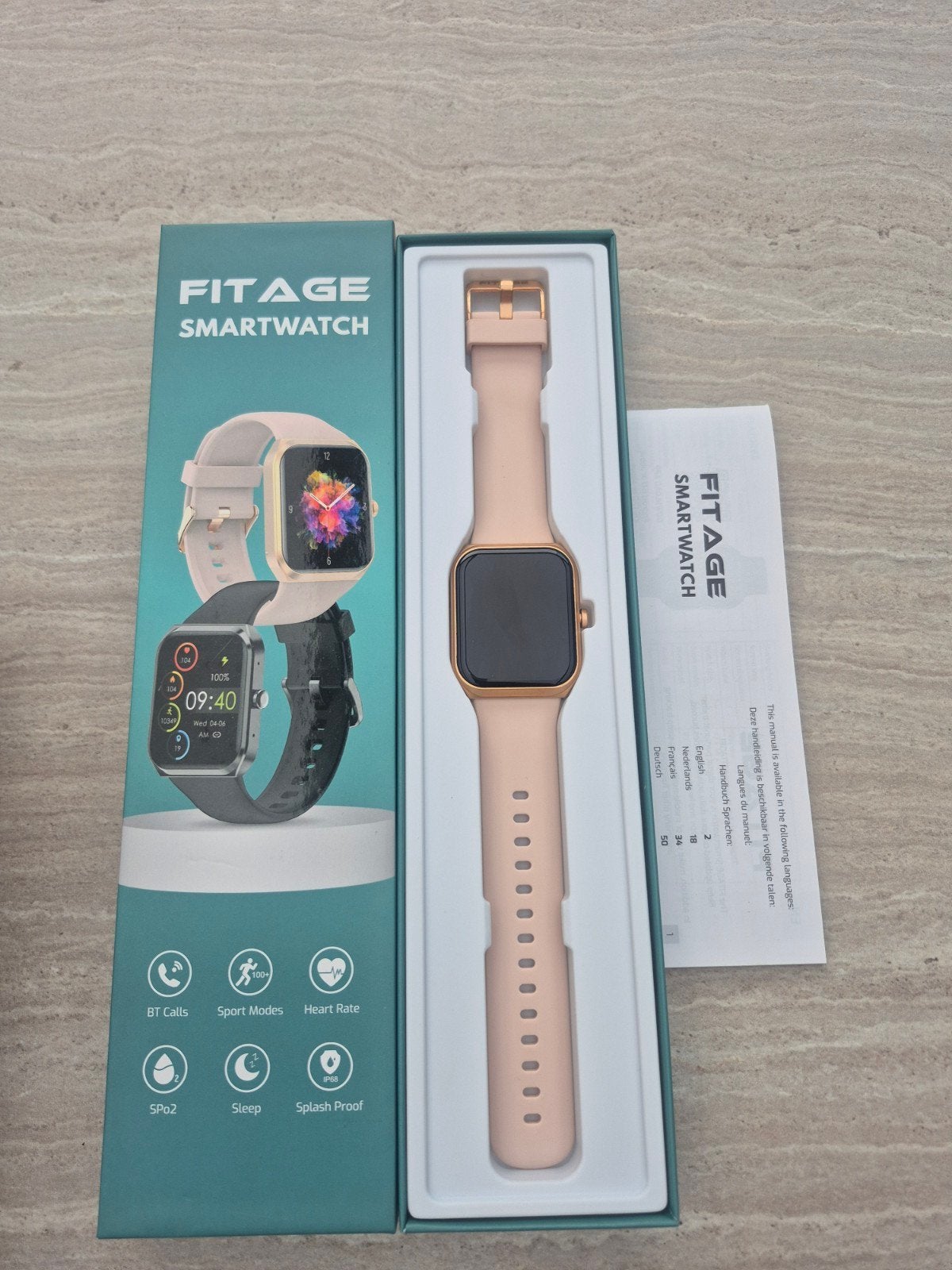FITAGE Smartwatch NIEUW - Roze met Hartslagmeter en Slaaptra, Nieuw, Ophalen of Verzenden, FITAGE, Calorieverbanding