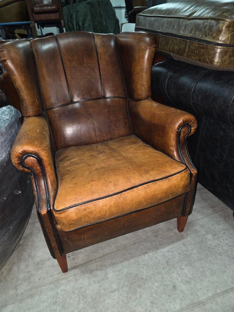 Schapenleren Chesterfield oor fauteuil Kings + BEZORGING, Gebruikt, ., Chesterfield, Ophalen of Verzenden