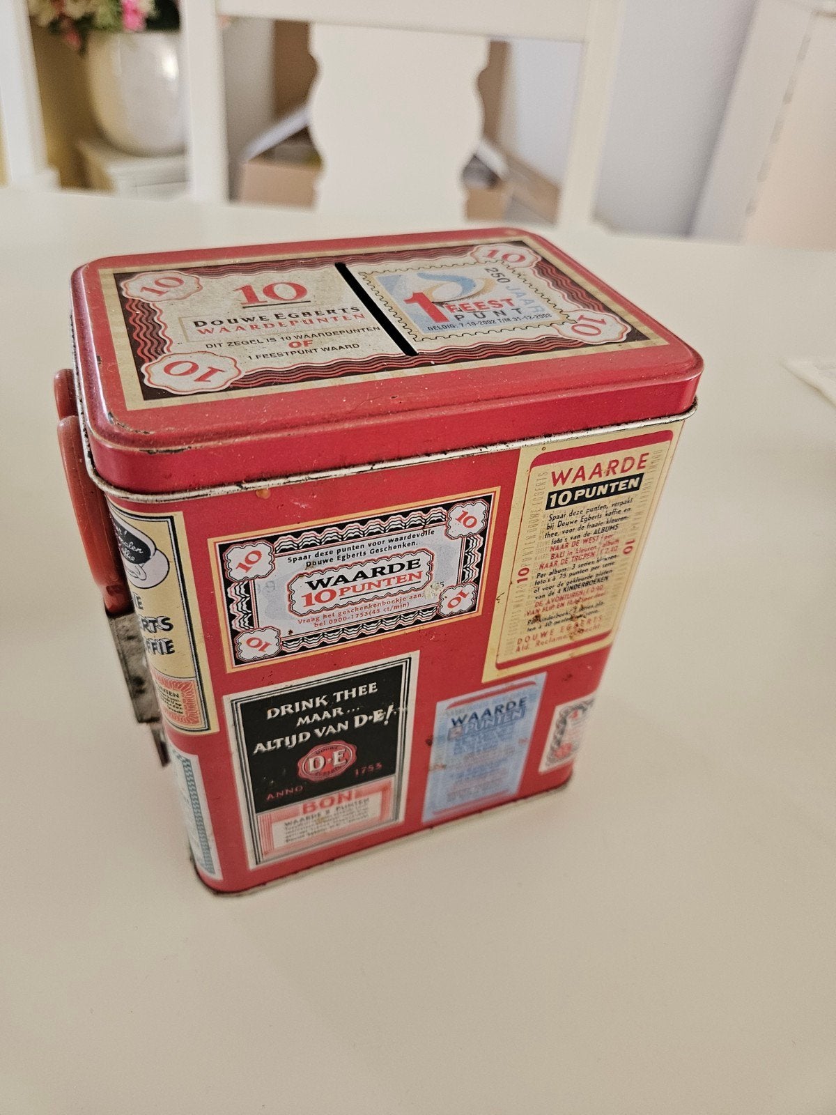 Vintage Douwe Egberts Waardepunten Spaarpot Blik, Verzamelen, Ophalen of Verzenden, Gebruikt, Koffie, Douwe Egberts