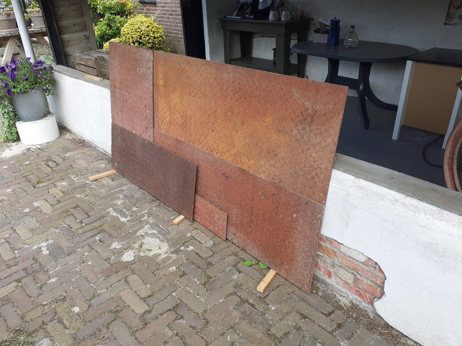 Stalen platen met traanplaatmotief tranenplaat, Doe-het-zelf en Verbouw, Metalen, Ophalen of Verzenden, Gebruikt, IJzer