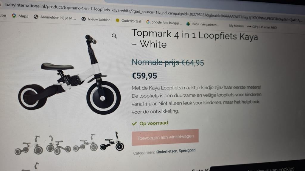 4 in een fiets zwart met wit., Kinderen en Baby's, Speelgoed | Buiten | Voertuigen en Loopfietsen, Ophalen