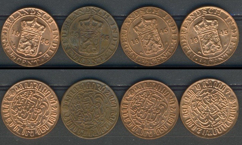 Nederlands Indie 4 x ½ Cent 1945 P Ned Indie Munt c-168 jdu, Postzegels en Munten, Ophalen of Verzenden, Koningin Wilhelmina, 1 cent