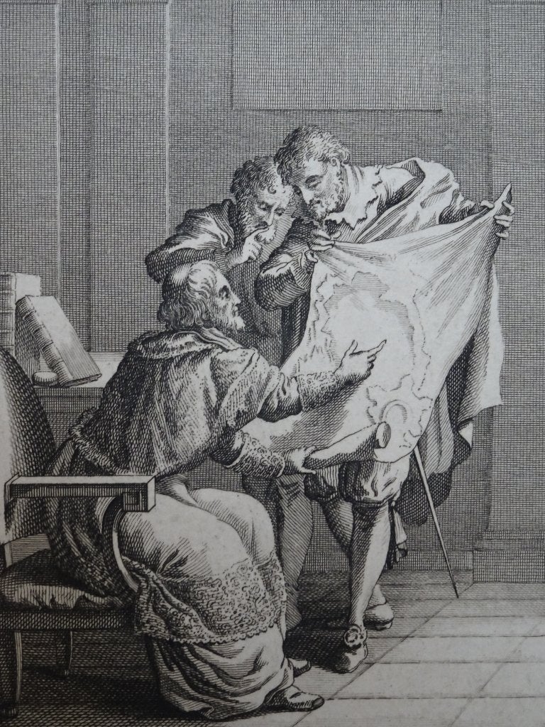 gravure kardinaal Richelieu werpt dam op tegen Rochelle 1790, Dagelijks leven, 1800 - 1899, Verzenden, Gravure
