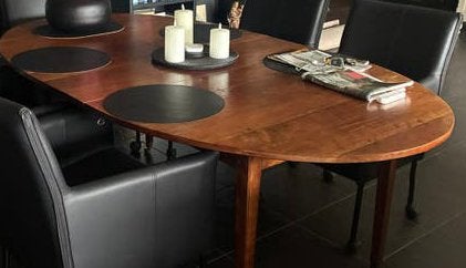 mahonie houten eettafel ronde hoeken zie foto’s, Gebruikt, 100 tot 150 cm, 200 cm of meer, Vijf personen of meer