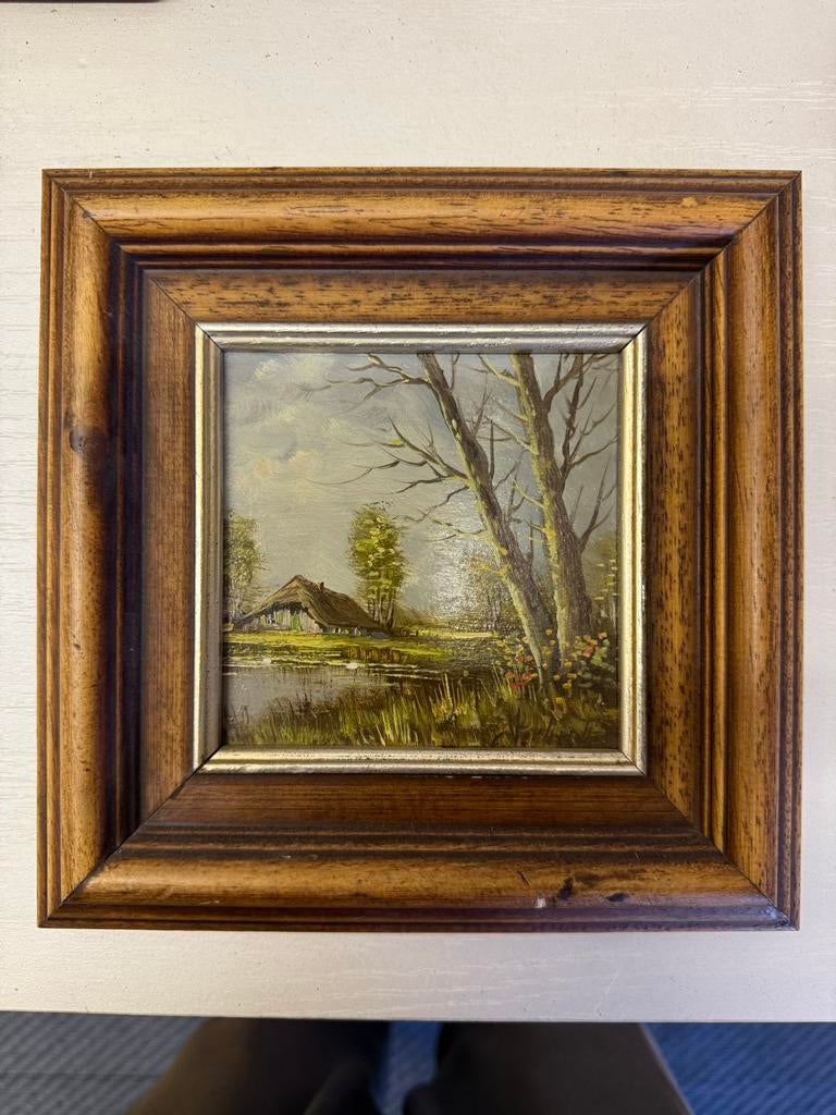 Oud Hollands Landschap Schilderij in Houten Lijst, Ophalen