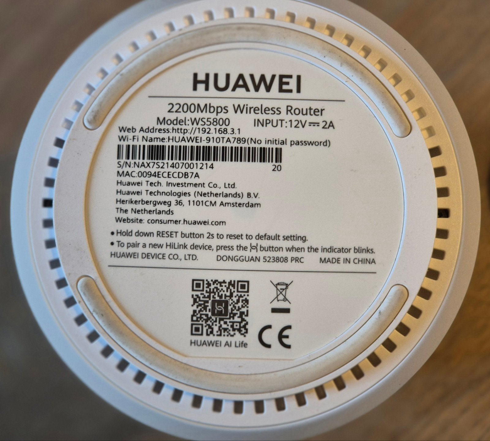 2x Huawei WS5800 WiFi Router - 2200Mbps Wireless Router, Computers en Software, Routers en Modems, Ophalen of Verzenden, Zo goed als nieuw